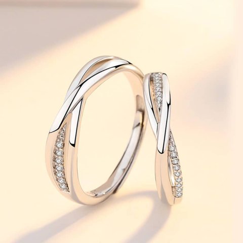 (image for) Sterling Silver Infinity X Matching Couple Rings Set With Diamond Accents