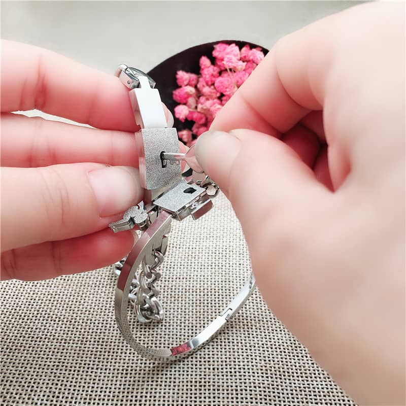 SLPUSH Titanium Heart Love Lock Bracelet with Key Pendant Necklace Steel  Bangle Sets Couple Gifts