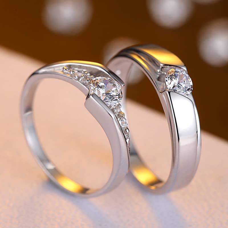 Cubic Zirconia Diamond Eternity Promise Rings for Couples, Sterling