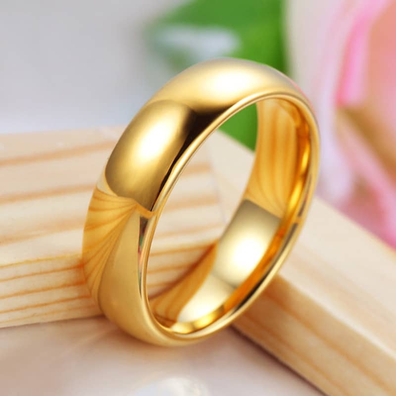 (image for) Engravable Gold Tungsten Wedding Bands For Women, Polished Domed Gold Tungsten Carbide Wedding Ring Band - 4mm - 6mm, Matching His And Her Couple Jewelry Set