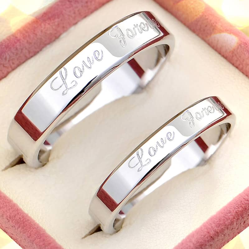 Love Forever Engraved Promise Rings for Couples, Personalized Flat Wedding Ring Band in 925 