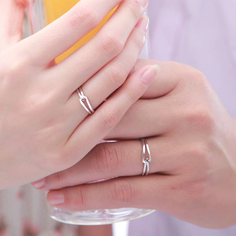 Interlocking Couple Promise Rings Set for Women and Men, Simple