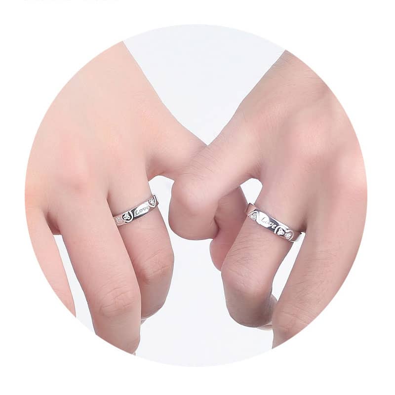 (image for) Sterling Silver Heart Love Engraved Matching Couple Rings Set With CZ Diamonds