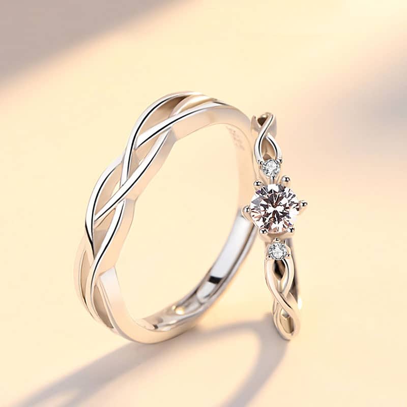 (image for) Three Stone Infinity Weave Matching Rings Set In Sterling Silver