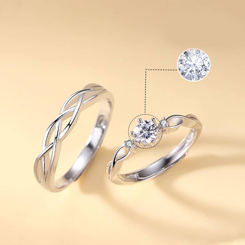 (image for) Three Stone Infinity Weave Matching Rings Set In Sterling Silver